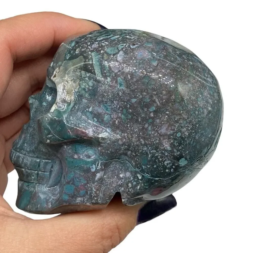 Ocean Jasper Skull Carving Hand Carved Crystal Stone Skeleton Decor Gift